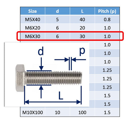 A4 stainless steel bolt M6x30