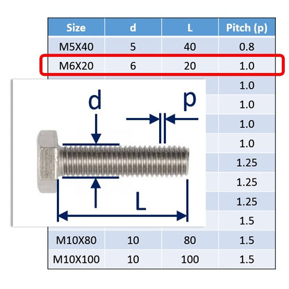 A4 stainless steel bolt M6x20