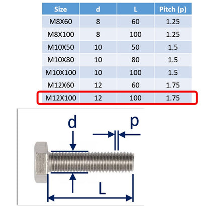 A4 stainless steel bolt M12x100