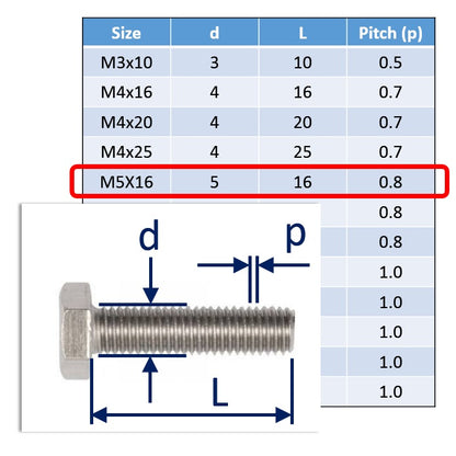 A4 stainless steel bolt M5x16