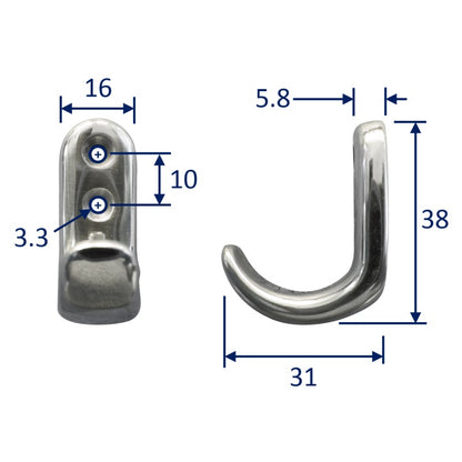 Coat Hook (Polished Marine-Grade Stainless Steel) With Rounded Shape