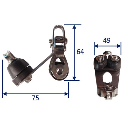 Triple Fixed Pulley Block With Cam Cleat & 20mm Sheave, 316 Stainless Side Plates, Miniox