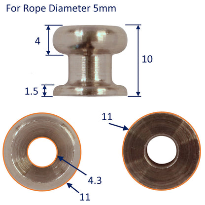 Canopy Tie Down Point, Norwegian Knob, Available in 3 Sizes, 316 Stainless Steel