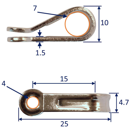 Canopy Lashing Point, Strap Eye In A4L Stainless Steel, Available In Two Sizes