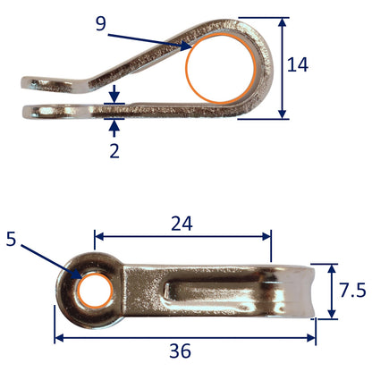 Canopy Lashing Point, Strap Eye In A4L Stainless Steel, Available In Two Sizes