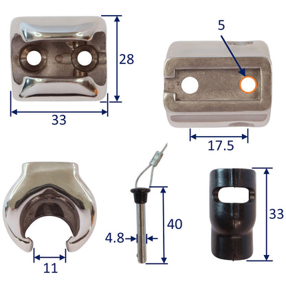 Windshield Mounting For Ball-Joint, Flat Base 33mm, 316 Stainless Steel