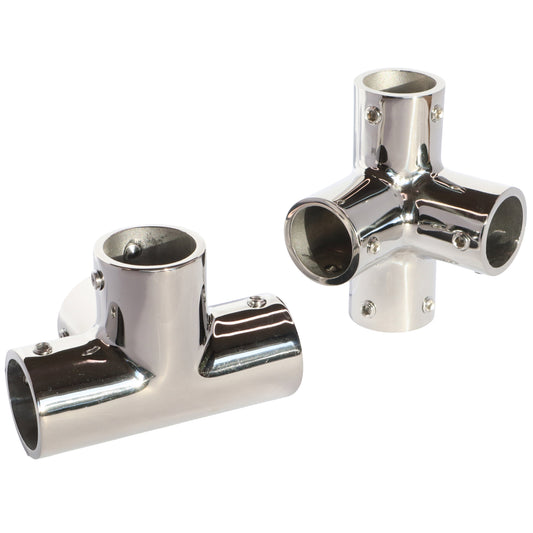 Stainless Steel Four Way Tube Connector for 22mm or 25mm.