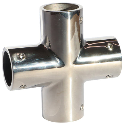 Four Way Junction Tube Fitting For 22mm Or 25mm - In 316-Grade Stainless Steel