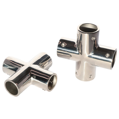 Four Way Junction Tube Fitting For 22mm Or 25mm - In 316-Grade Stainless Steel