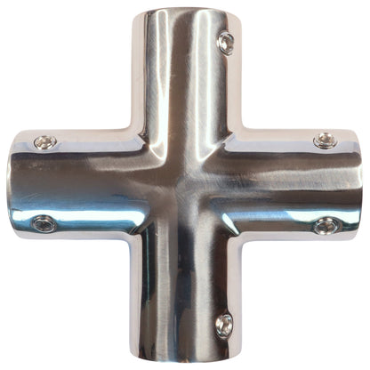 Four Way Junction Tube Fitting For 22mm Or 25mm - In 316-Grade Stainless Steel