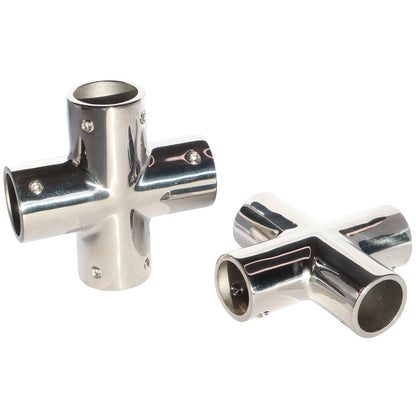 Four Way Junction Tube Fitting For 22mm Or 25mm - In 316-Grade Stainless Steel