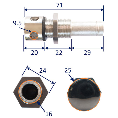 Stainless Steel Fuel Tank Vents – 316-Grade Stainless Steel - Available in 2 Sizes