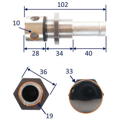 Stainless Steel Fuel Tank Vents – 316-Grade Stainless Steel - Available in 2 Sizes