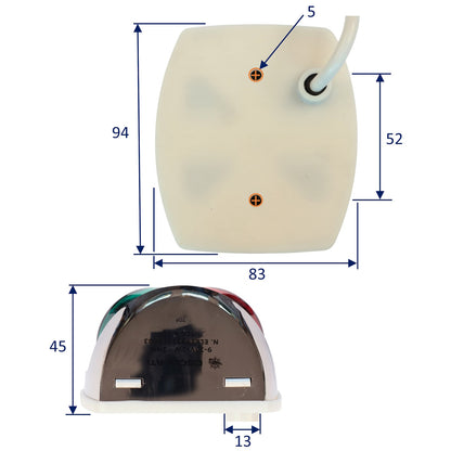 Stainless Steel LED Navigation Light Bi-Colour Port & Starboard Light - Sphera II - Fully Watertight With Sealed 2.3m Wire