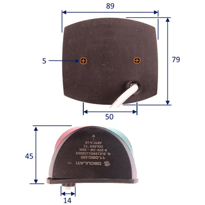 LED Navigation Light Bi-Colour Port & Starboard Light - Sphera II - Fully Watertight With Sealed 2.3m Wire