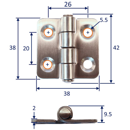 Stainless Steel Butt Hinge – 316 Grade Stainless Door Hinge With Brushed Finish 38x38mm