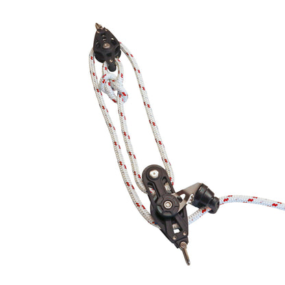 Sailing Pulley Block System 3:1 Ratio, 8mm Red Fleck Braided Polyester Line, Tied To Block (Not Spliced)