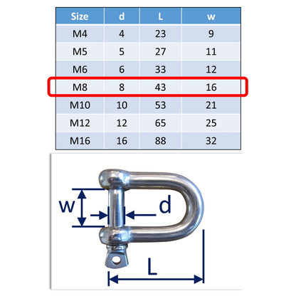 M8 Stainless Steel D-Shackles