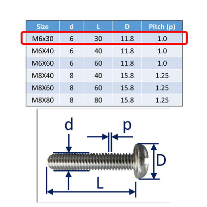 M6x30 stainless steel pan head set screws