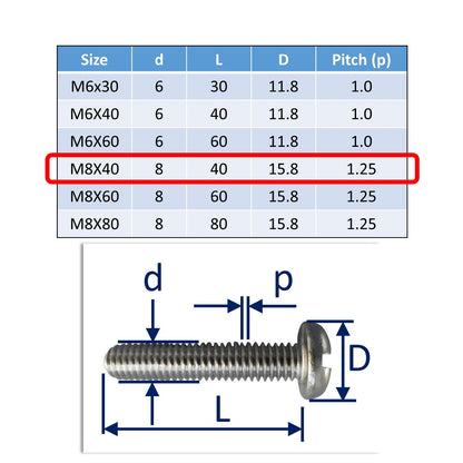 M8x40 stainless steel pan head set screws