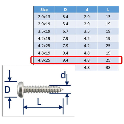 4.8x25 stainless steel self tapping screws