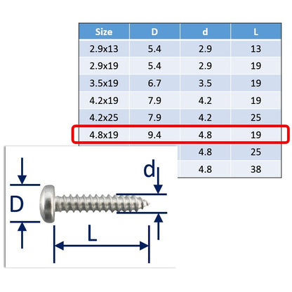 4.8x19 stainless steel self tapping screws