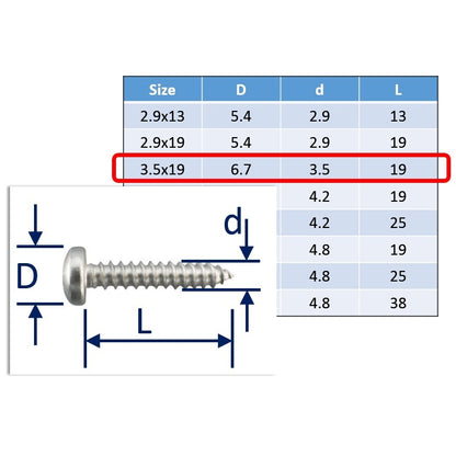 3.5x19 stainless steel self tapping screws