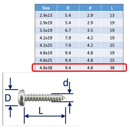 4.8x38stainless steel self tapping screws