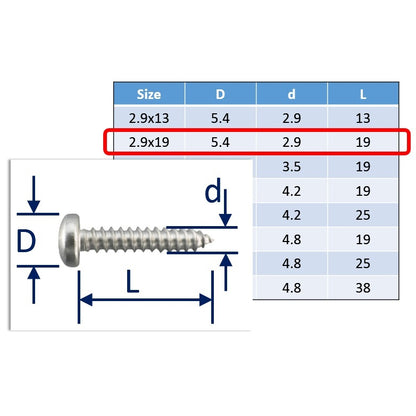 2.9x19 stainless steel self tapping screws