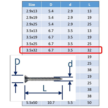 3.5x32 Stainless Steel Self Tapping Screws