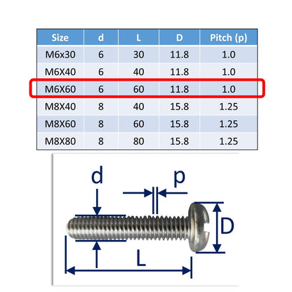 M6x60 stainless steel pan head set screws