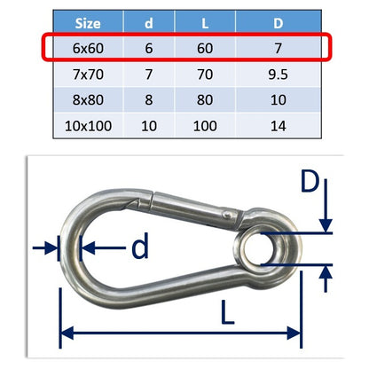 6mm 316 stainless steel carabiner