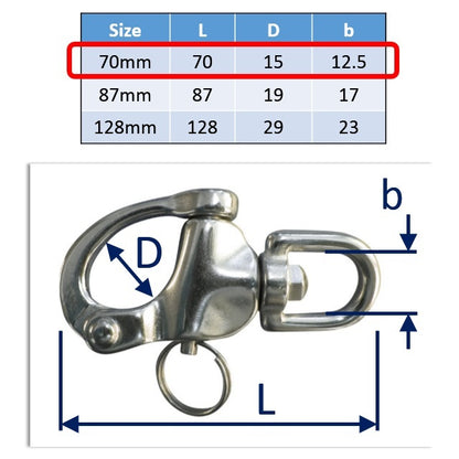 70mm stainless steel swivel snap shackle