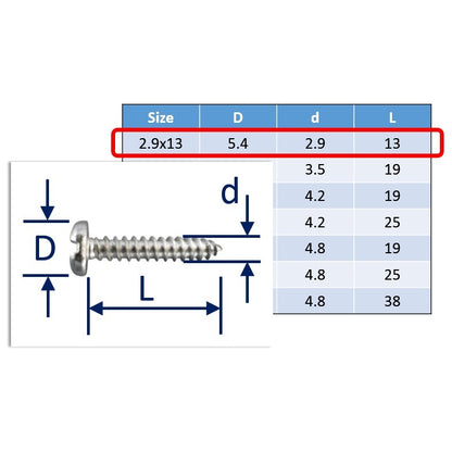 stainless steel self tapping screws 2.9x13mm