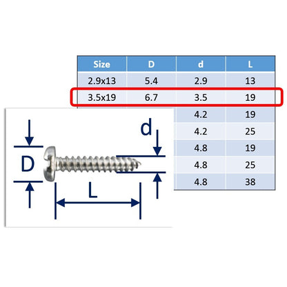 stainless steel self tapping screws 3.5x19mm