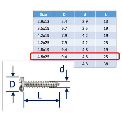 stainless steel self tapping screws 4.8x25mm