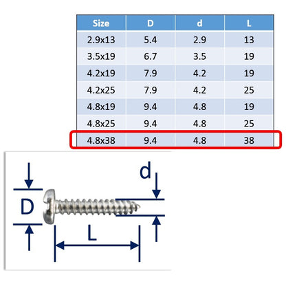 stainless steel self tapping screws 4.8x38mm