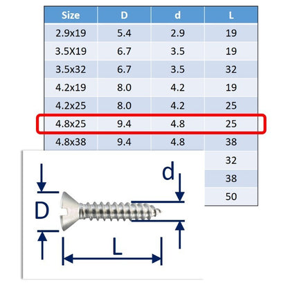 stainless steel self tapping screws 4.8x25mm