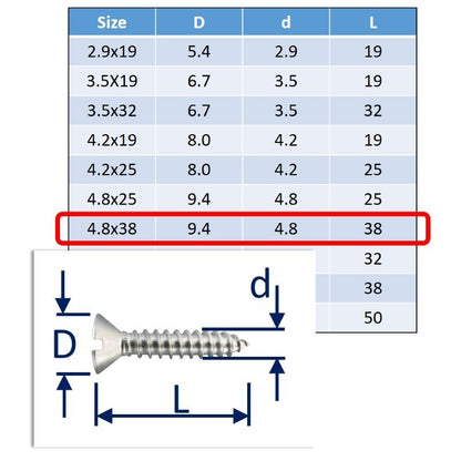 stainless steel self tapping screws 4.8x38mm