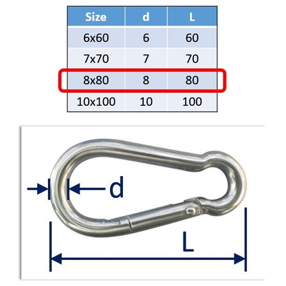 8mm 316 stainless steel carabiner