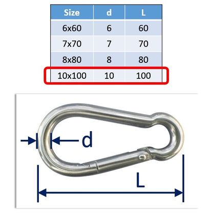 10mm 316 stainless steel carabiner