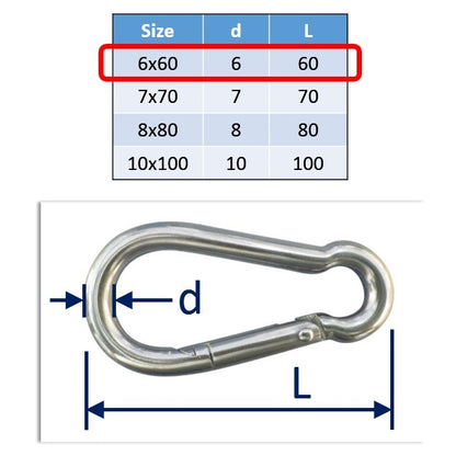 6mm 316 stainless steel carabiner