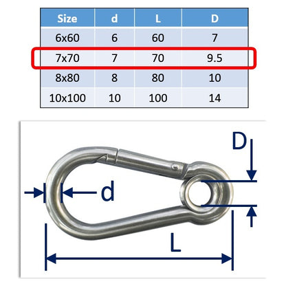 7mm 316 stainless steel carabiner