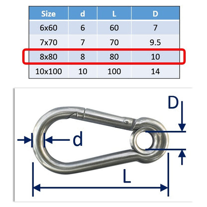 8mm 316 stainless steel carabiner