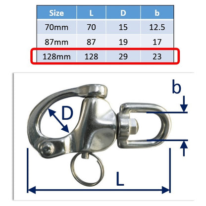 128mm stainless steel swivel snap shackle