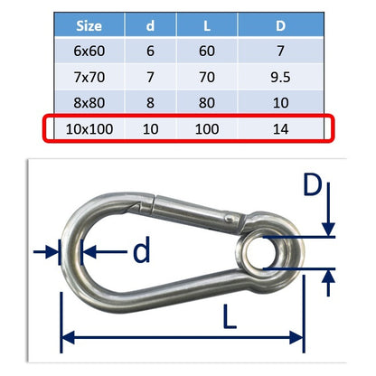 10mm 316 stainless steel carabiner