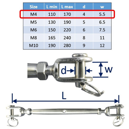 M4 stainless steel turnbuckle