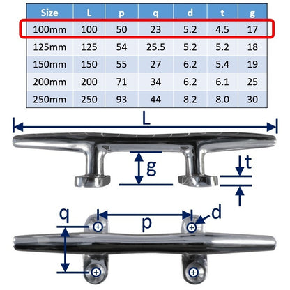 100mm Boat Cleats - 316 Stainless Steel