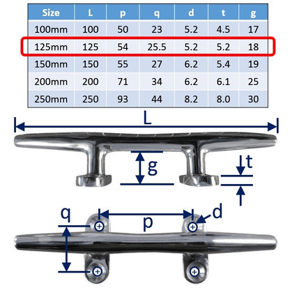 125mm Boat Cleats - 316 Stainless Steel