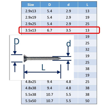 3.5x13 Stainless Steel Self Tapping Screws